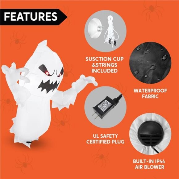 Joiedomi 4.5 FT Halloween Inflatable Ghost with Build-in LEDs,‎ Blow Up Flying - Picture 6 of 8